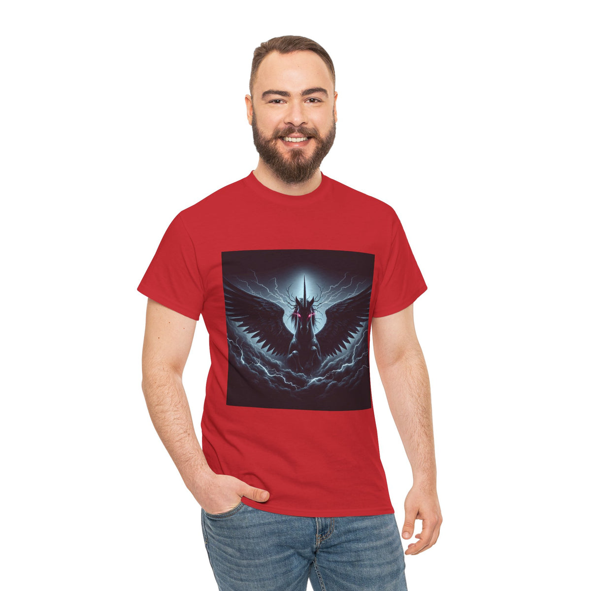 Dark Fantasy Heavy Cotton Tee with Pegasus Design
