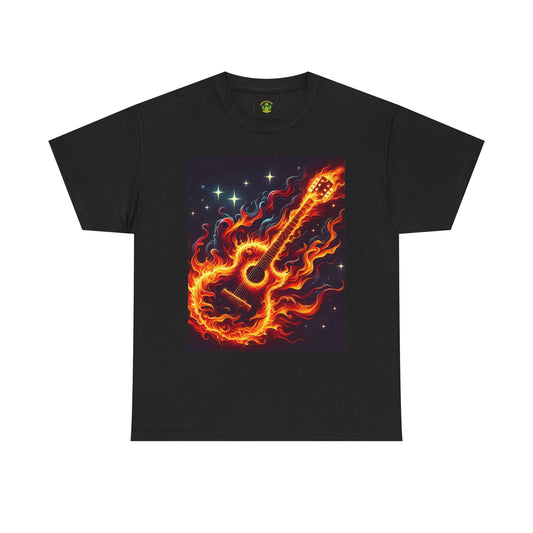 Flaming Guitar Heavy Cotton Tee – Perfect for Music Lovers