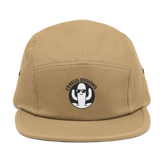 Black and White Cereus Designs Logo Stylish 5 Panel Cap with Unique Embroidery, Trendy Headwear for Every Occasion, Summer Cap, Gift for Him or Her, Fashionable Apparel