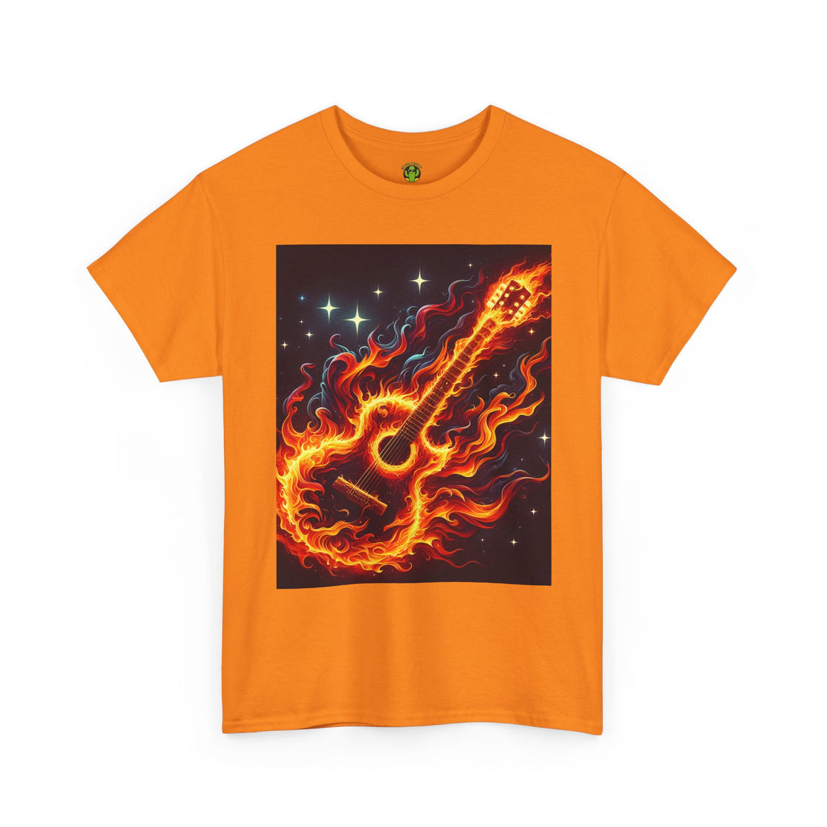 Flaming Guitar Heavy Cotton Tee – Perfect for Music Lovers