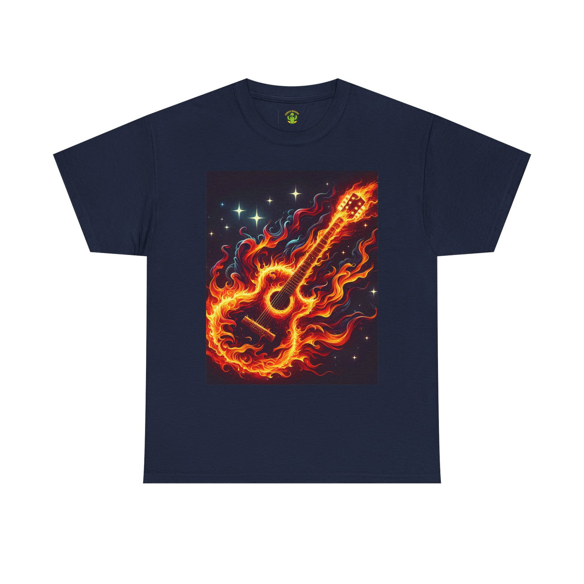 Flaming Guitar Heavy Cotton Tee – Perfect for Music Lovers