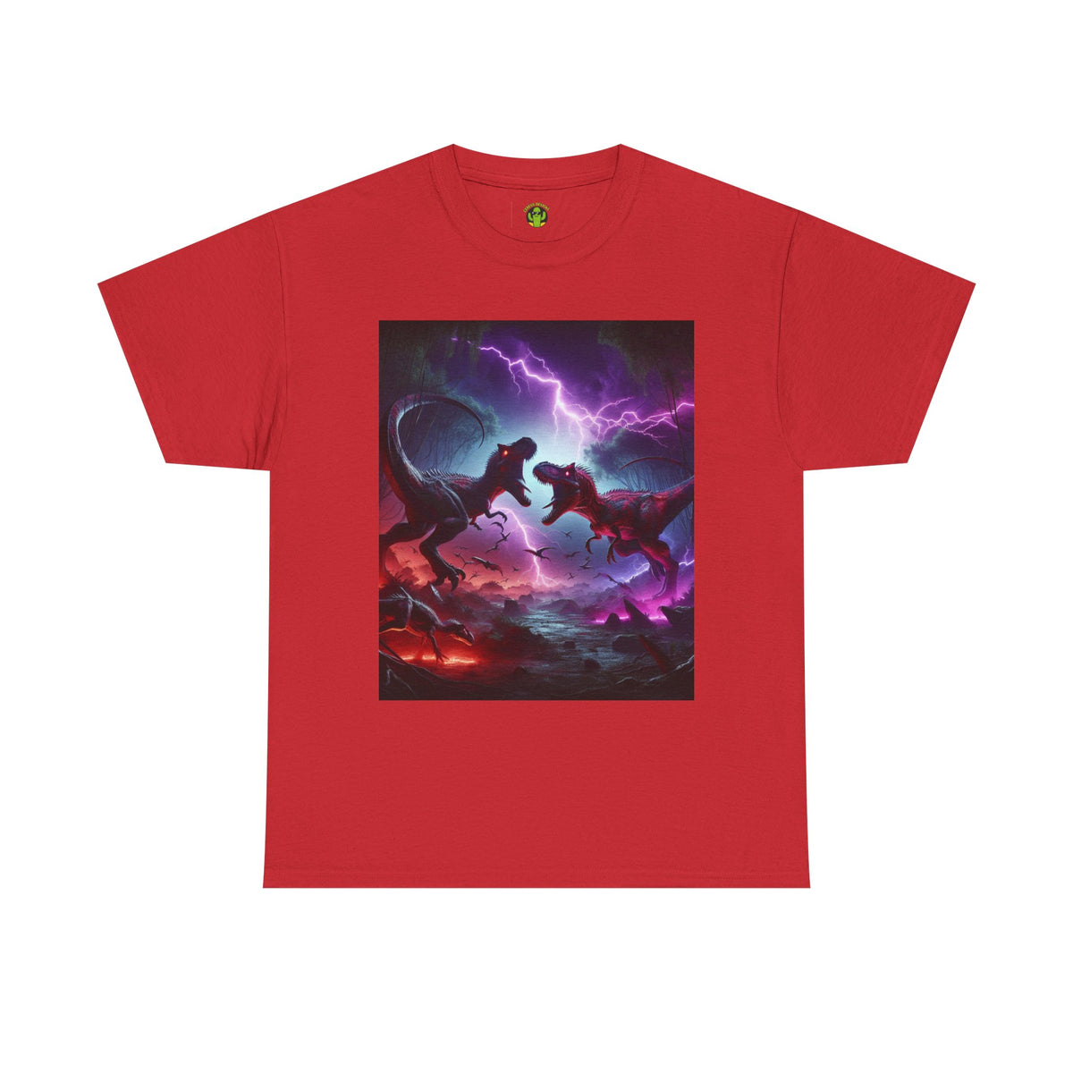 Dino Duel Unisex Heavy Cotton Tee - Bold Graphic Tee for Dinosaur Lovers
