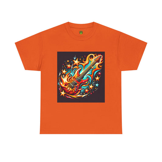 Flame Guitar Unisex Heavy Cotton Tee - Retro Rock Vibe Shirt