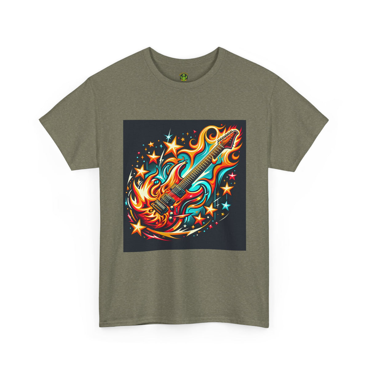Flame Guitar Unisex Heavy Cotton Tee - Retro Rock Vibe Shirt