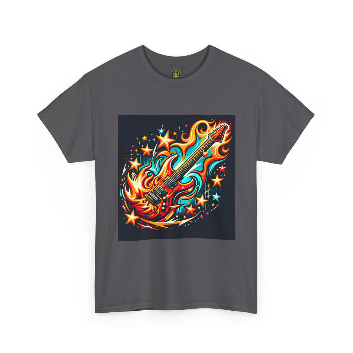 Flame Guitar Unisex Heavy Cotton Tee - Retro Rock Vibe Shirt