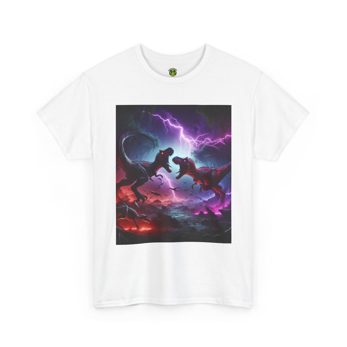 Dino Duel Unisex Heavy Cotton Tee - Bold Graphic Tee for Dinosaur Lovers
