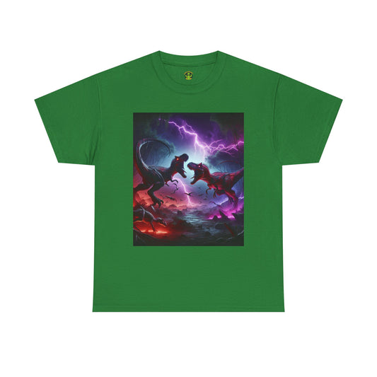 Dino Duel Unisex Heavy Cotton Tee - Bold Graphic Tee for Dinosaur Lovers