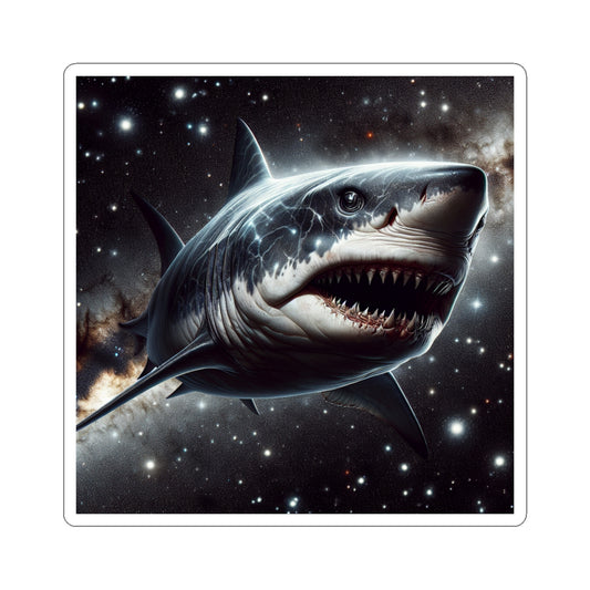 Cosmic Shark Kiss-Cut Stickers, Space Decor, Ocean Lover Gift, Unique Art Stickers, Cool Laptop Stickers, Fun Party Favors