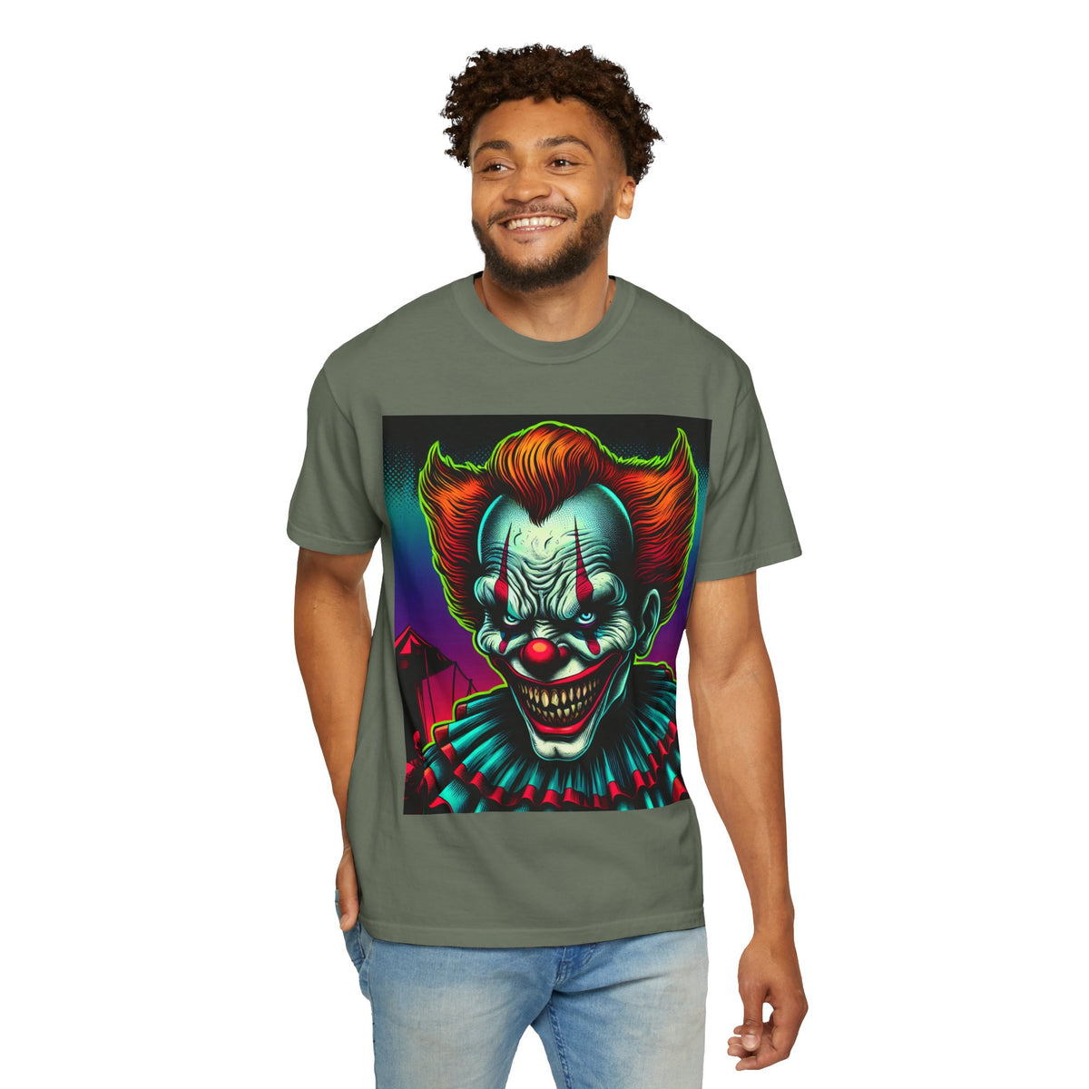Creepy Clown Graphic Garment-Dyed T-Shirt