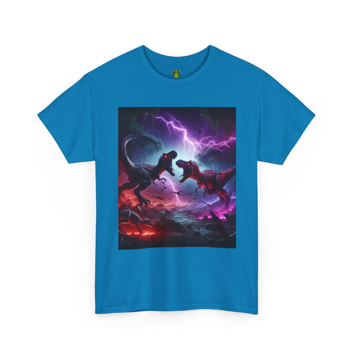 Dino Duel Unisex Heavy Cotton Tee - Bold Graphic Tee for Dinosaur Lovers