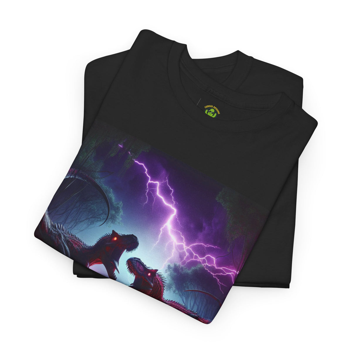 Dino Duel Unisex Heavy Cotton Tee - Bold Graphic Tee for Dinosaur Lovers