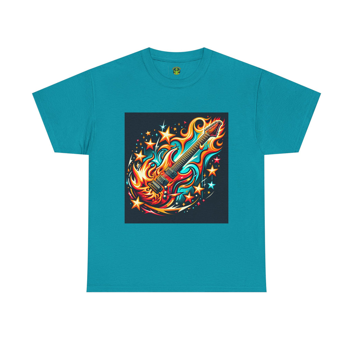 Flame Guitar Unisex Heavy Cotton Tee - Retro Rock Vibe Shirt
