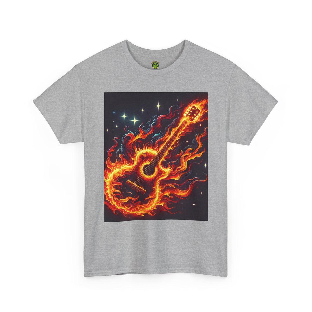 Flaming Guitar Heavy Cotton Tee – Perfect for Music Lovers