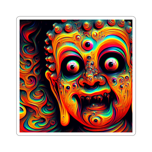 Scary Vibrant Buddha Kiss-Cut Stickers | Colorful Laptop Decals, Art Gifts, Spiritual Decor, Unique Stickers for Yoga Lovers, Bohemian Style