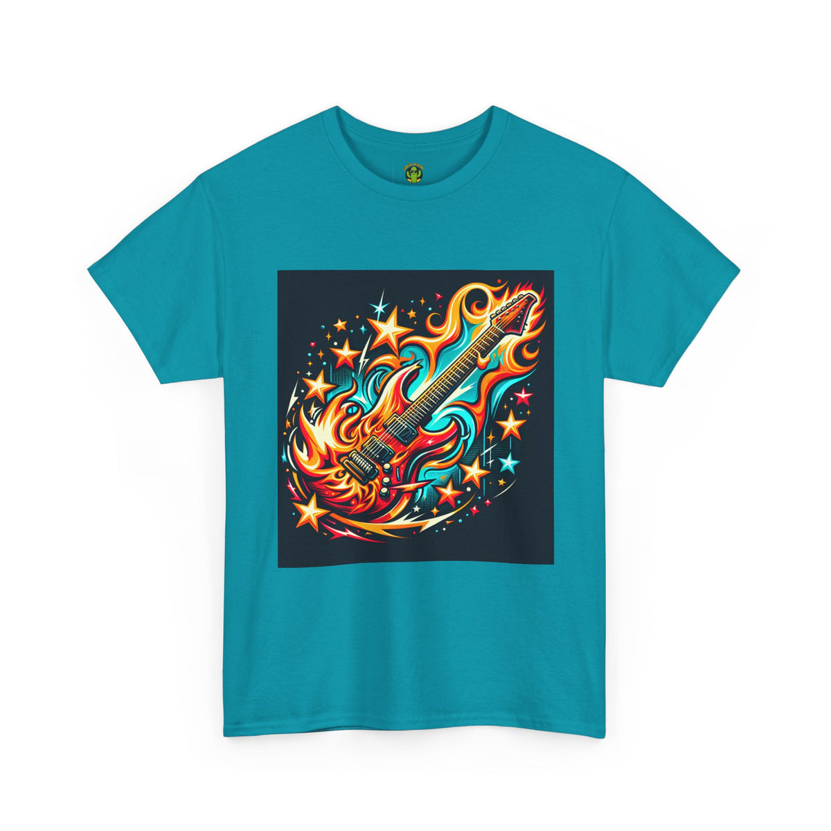 Flame Guitar Unisex Heavy Cotton Tee - Retro Rock Vibe Shirt