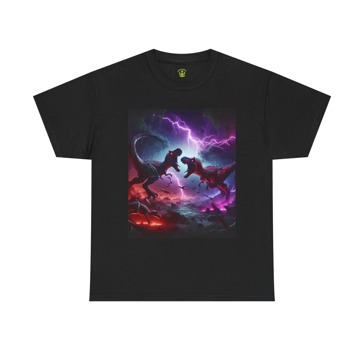 Dino Duel Unisex Heavy Cotton Tee - Bold Graphic Tee for Dinosaur Lovers