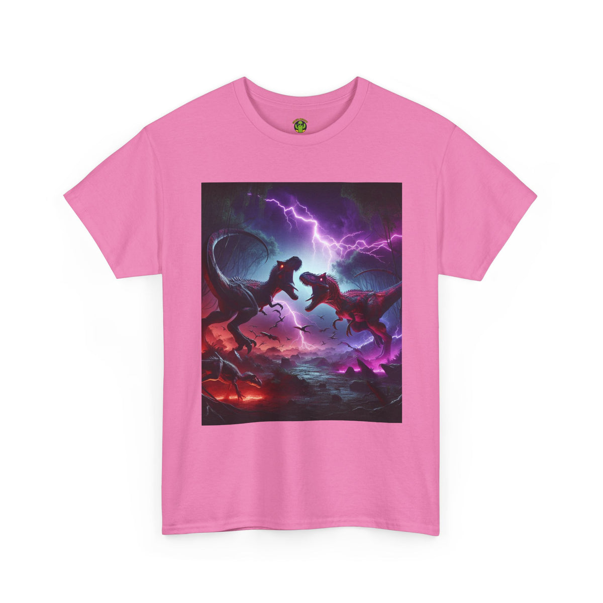 Dino Duel Unisex Heavy Cotton Tee - Bold Graphic Tee for Dinosaur Lovers