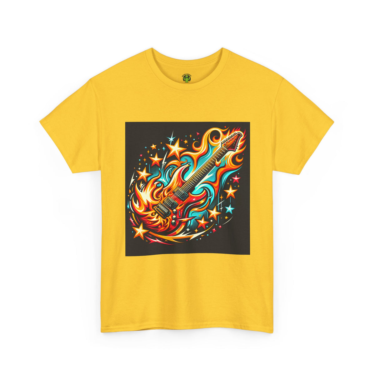 Flame Guitar Unisex Heavy Cotton Tee - Retro Rock Vibe Shirt
