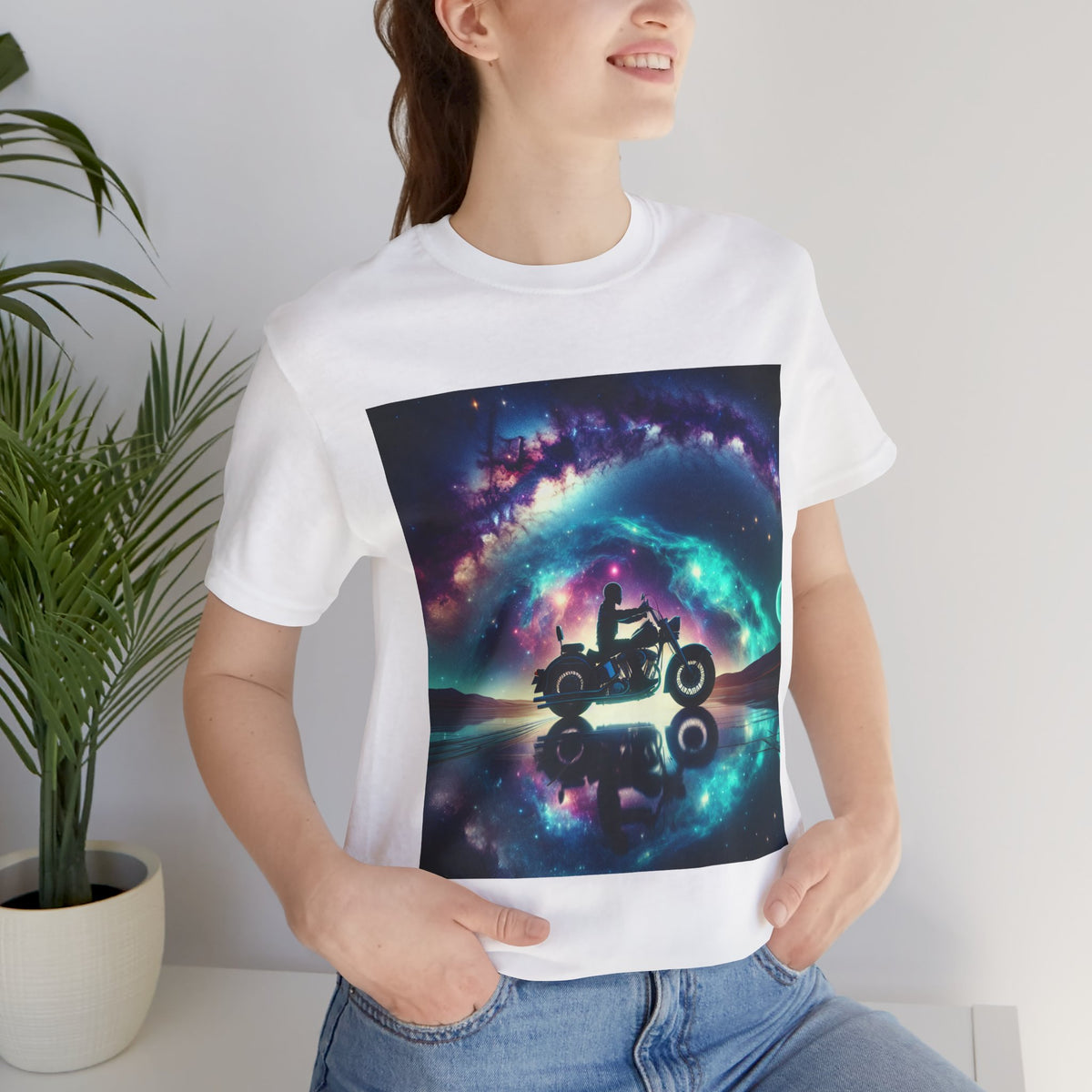 Galactic Biker Tee: Cosmic Shirt, Trendy Apparel